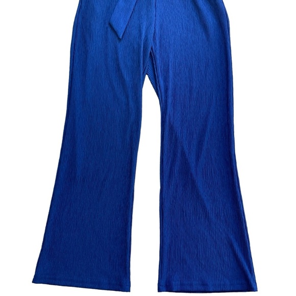 Monteau Blue Crinkle Jumpsuit Women’s Size S Belted Sleeveless Wide Leg - Picture 3 of 9